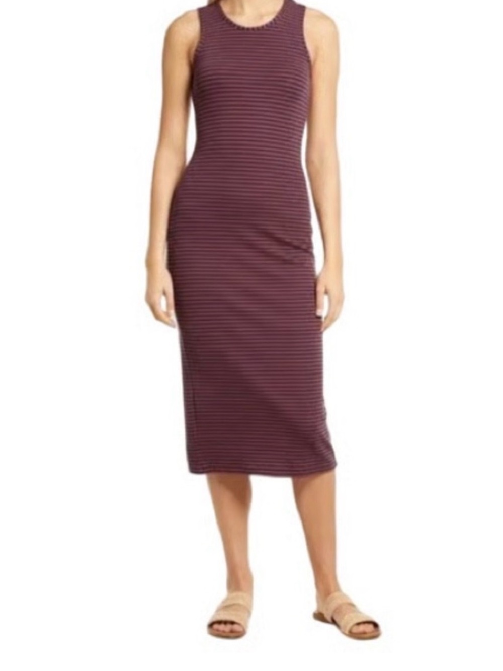 Marine Layer Lexi Rib Daytime Midi Tank Dress Cabernet Navy Stripe Size M